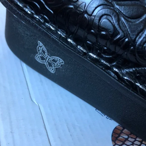 Alegria black emboss rose tall boots. Black. inner lace up. New in box! - Picture 3 of 10